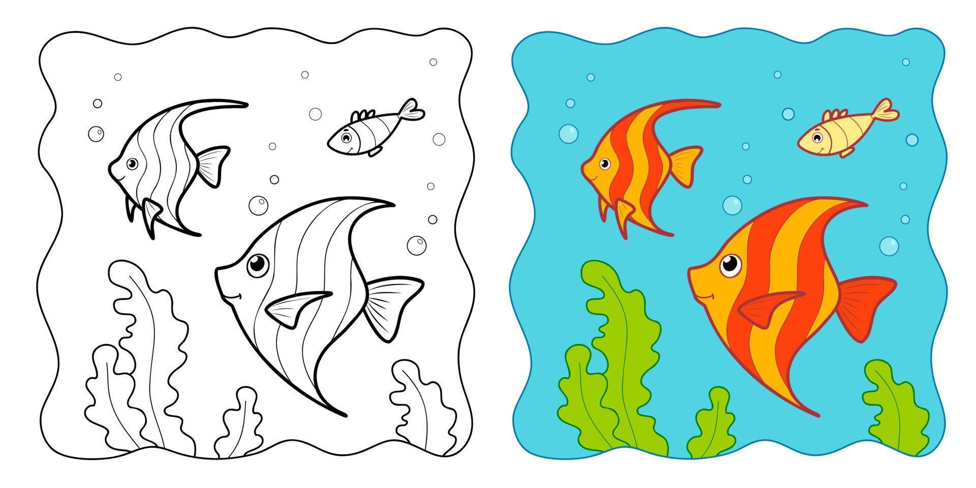 fondo marino. libro para colorear o página para colorear para niños. Imágenes Prediseñadas de vector de pescado