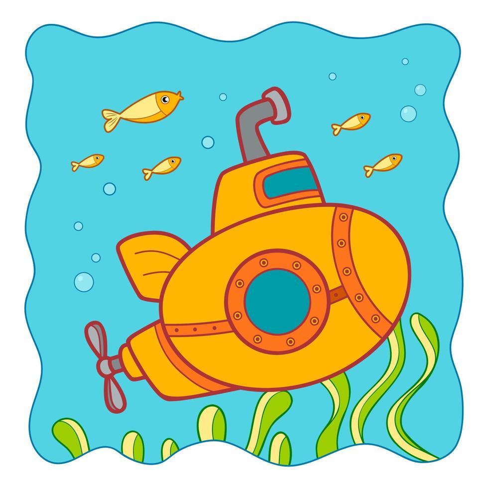 Cute Submarine cartoon. Submarine clipart vector. Nature background vector