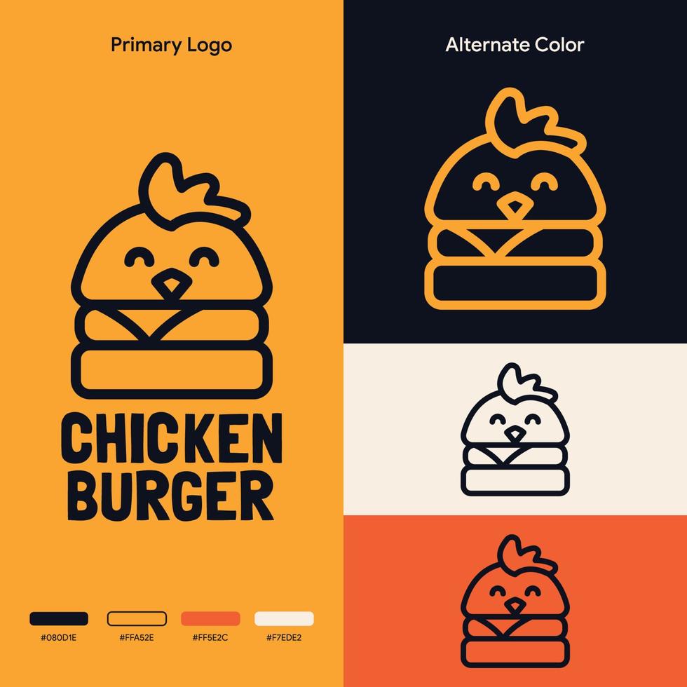 minimalist simple chicken burger logo concept vector