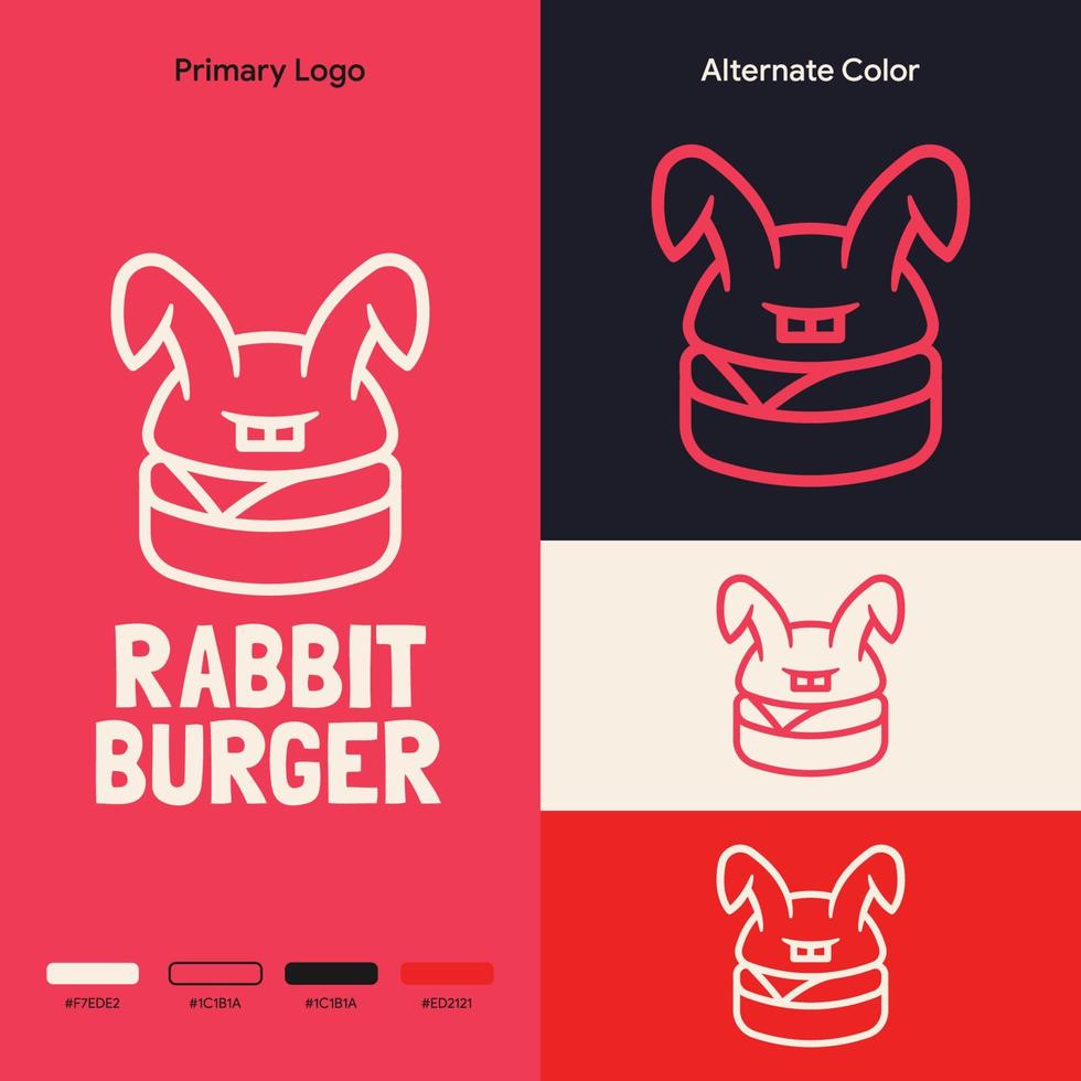 concepto de logotipo de hamburguesa de conejo simple minimalista vector