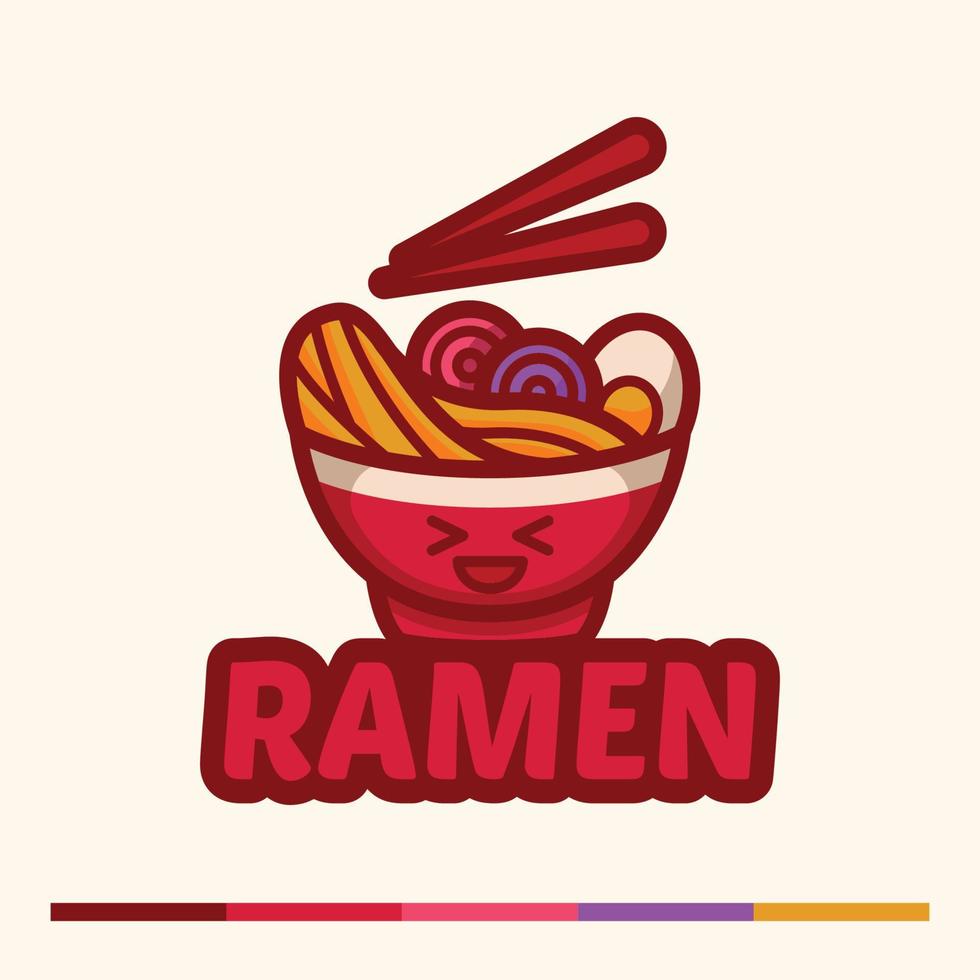 mascota minimalista linda del logotipo de fideos ramen vector