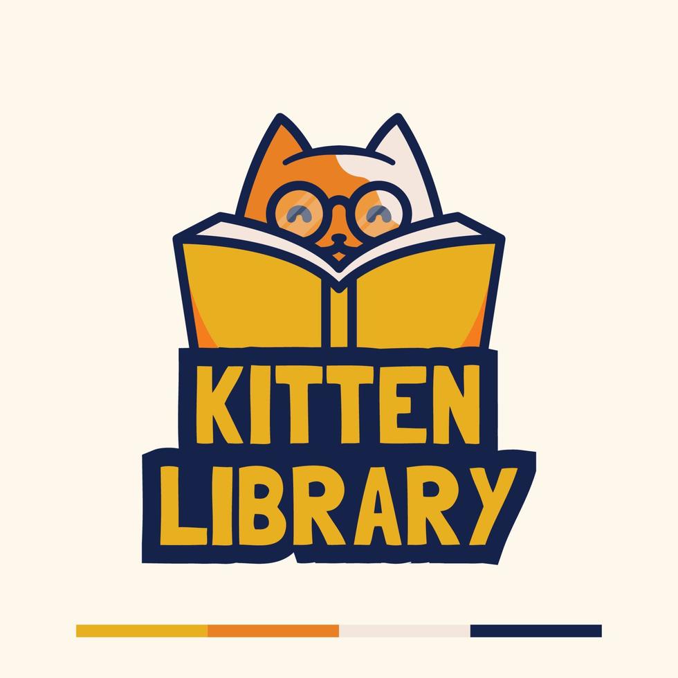 minimalist cat reading book logo concept vector