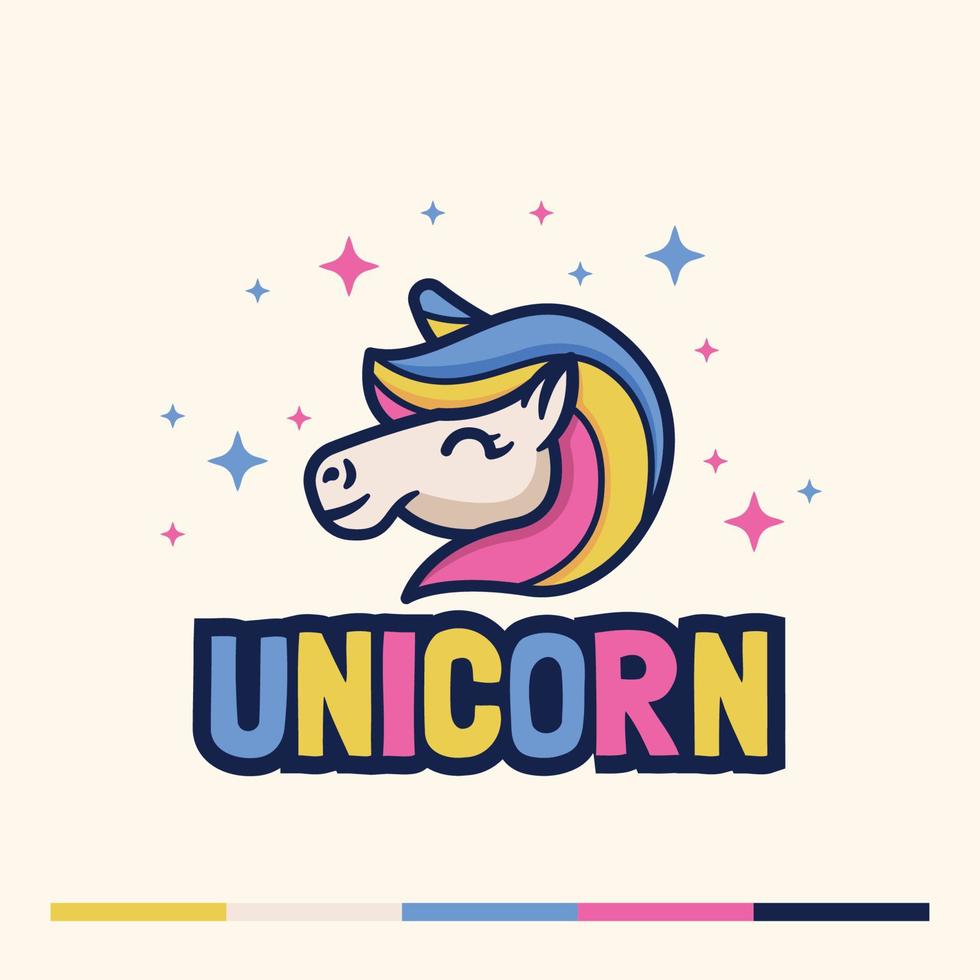 lindo diseño de logotipo de mascota de unicornio minimalista vector