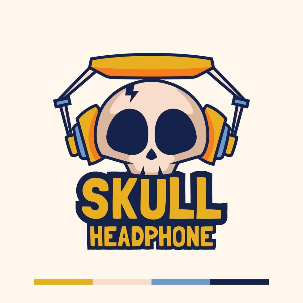 cráneo minimalista con diseño de mascota con logotipo de auriculares vector