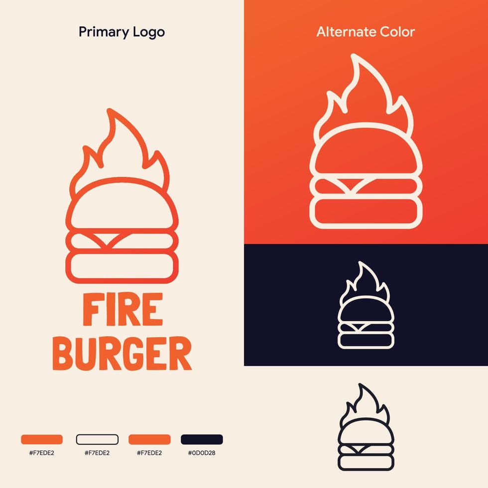 concepto de logotipo de hamburguesa de fuego simple minimalista vector