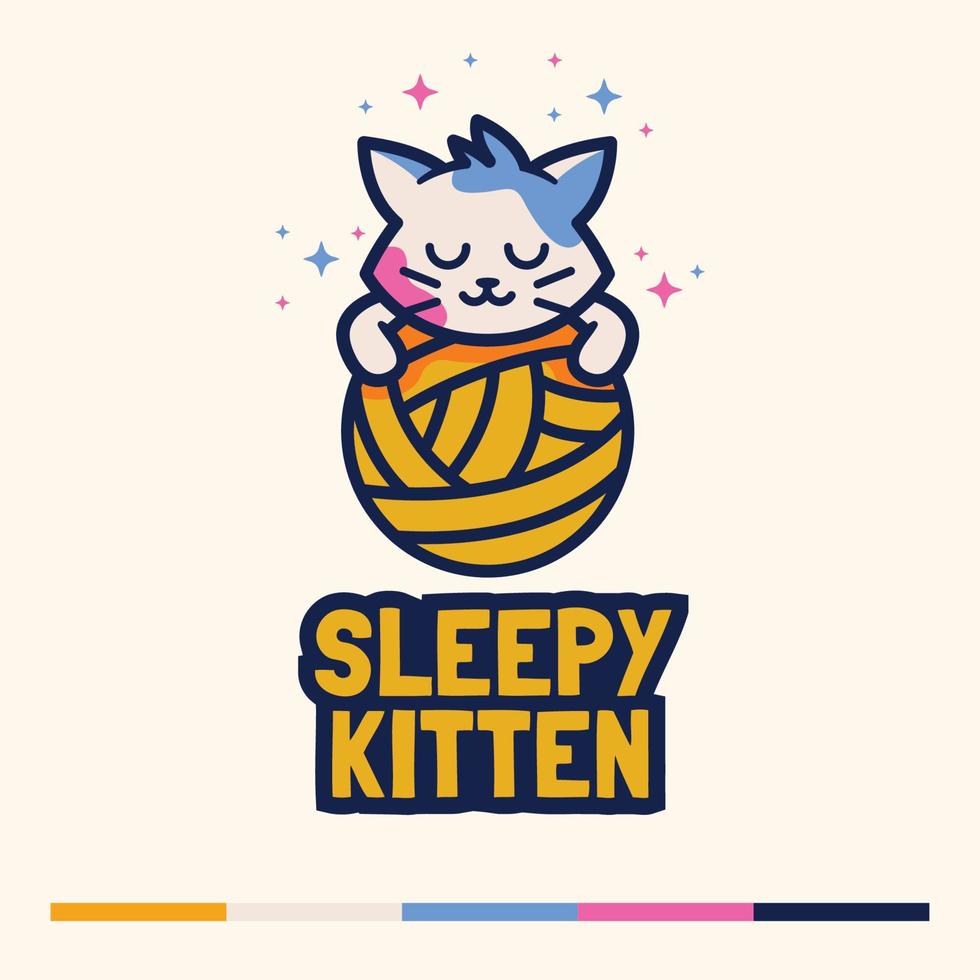 lindo gato duerme con el concepto de logotipo de mascota de bola vector