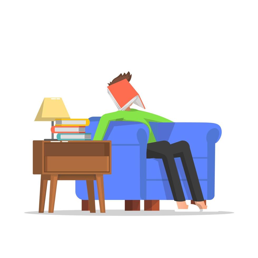 a man asleep on the couch while reading a book vector