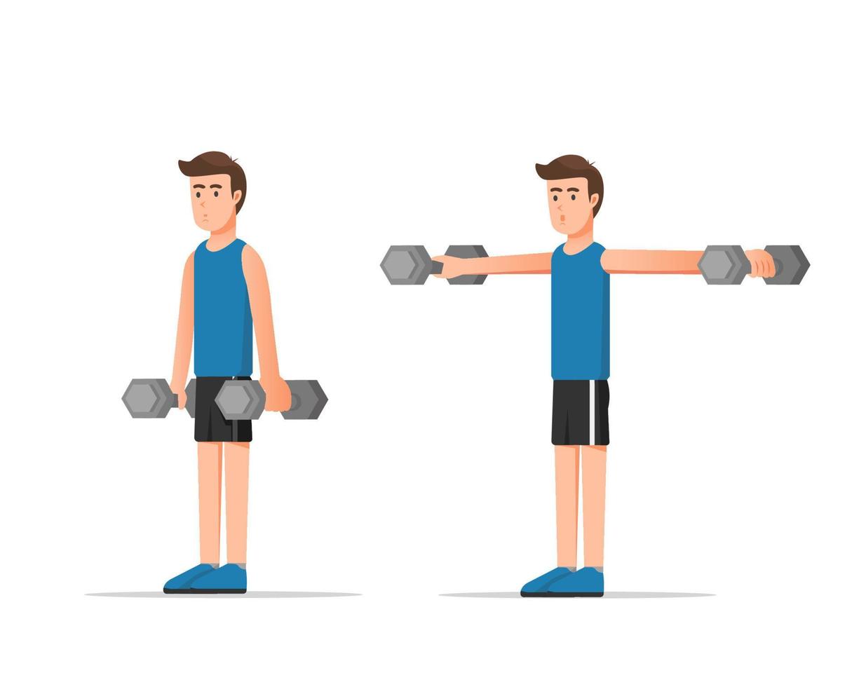 A man who trains muscles with dumbbells vector