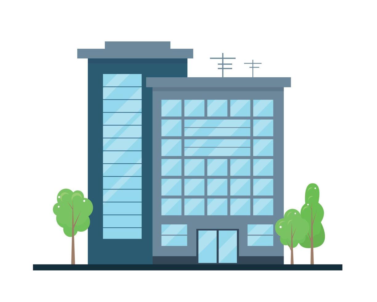 Modern city building exterior. Facade of Office center or business house. Vector illustration in flat style.