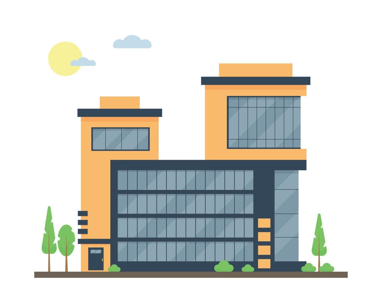 Modern building exterior. Facade of apartment house, business and shopping cener or hotel. Vector icon illustration in flat style.