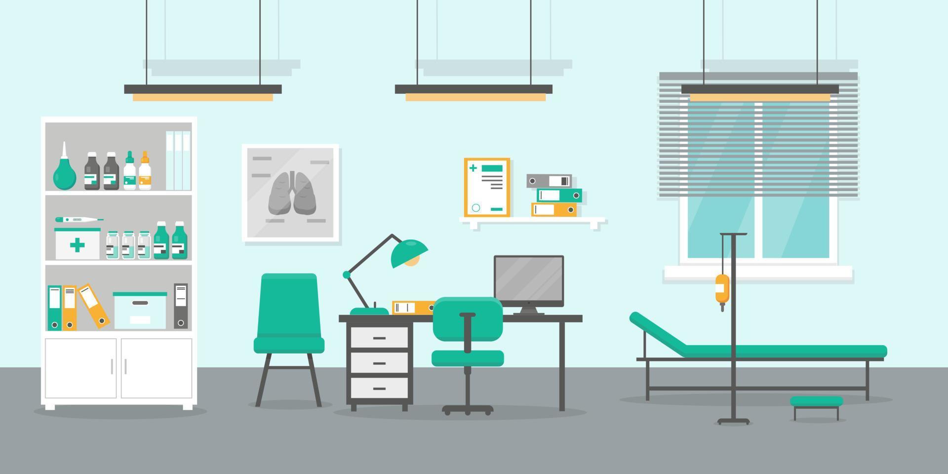 Doctor office flat vector illustration. Doctor's consultation room interior.