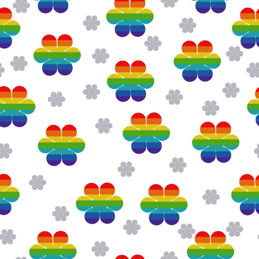Rainbow positive flowers seamless pattern, silhouettes of flowers on a white background vector