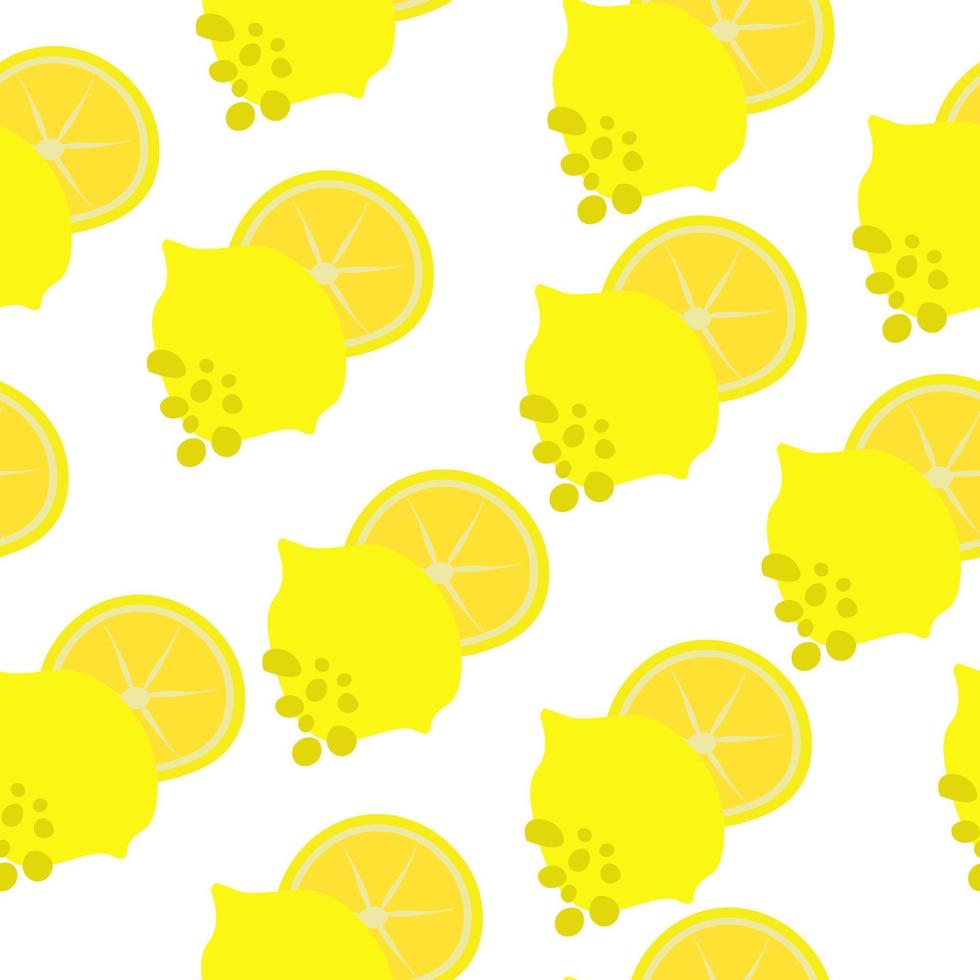 limones jugosos brillantes patrón sin costuras, cítricos enteros y la mitad sobre un fondo blanco vector