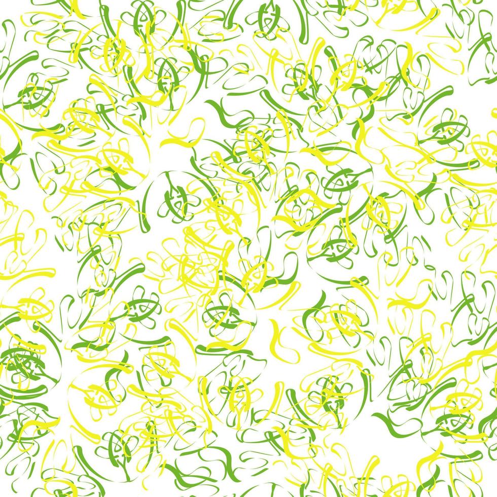 Abstract seamless pattern of yellow and green fantasy swirls on a white background vector