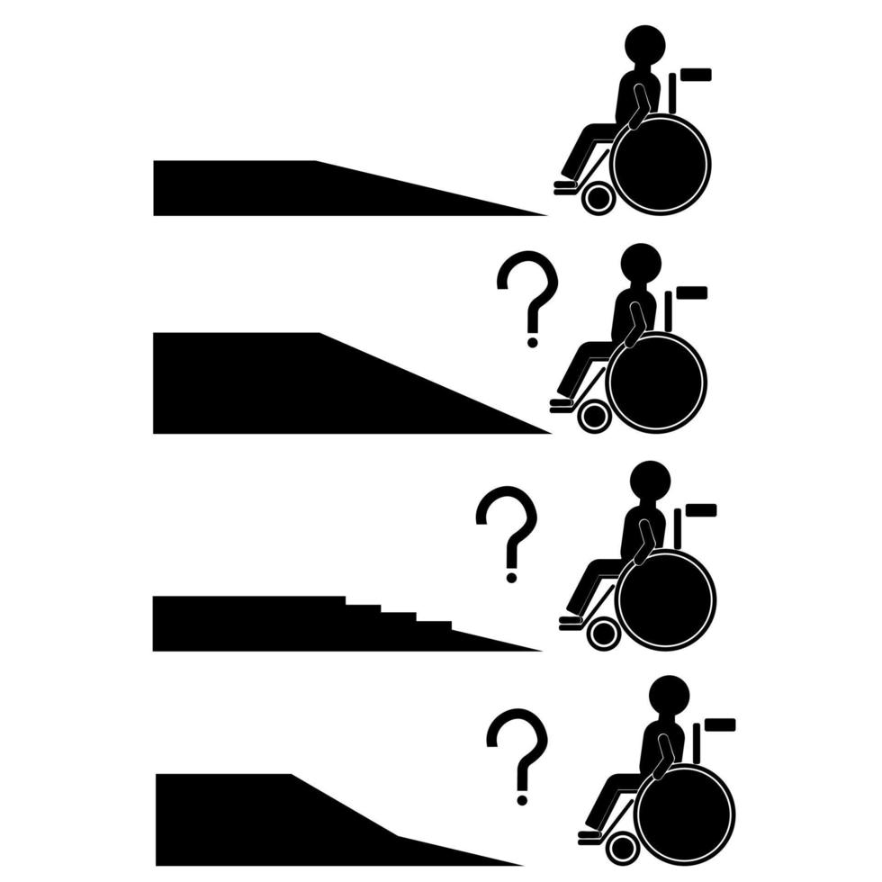 Wheelchair ramp, ramp tolerance, obstacles in the path of a disabled person, wrong ramp and accessible environment vector