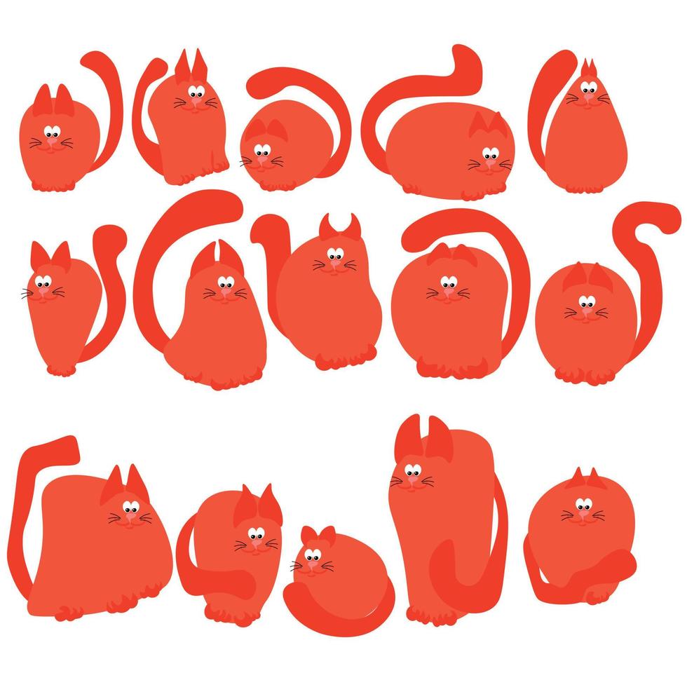 Funny cats set, cute stylized cats of various sizes in different poses vector