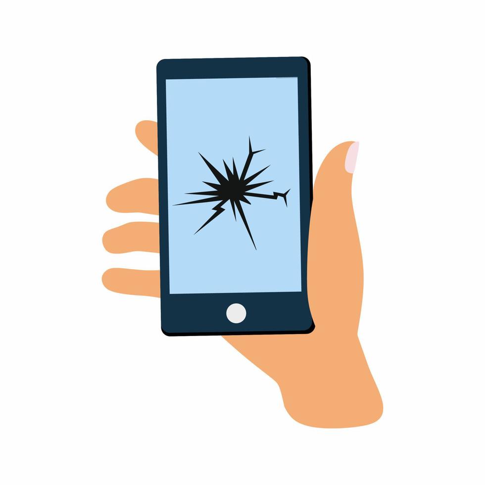 Smartphone with broken screen in your hand. Electronics repair. vector