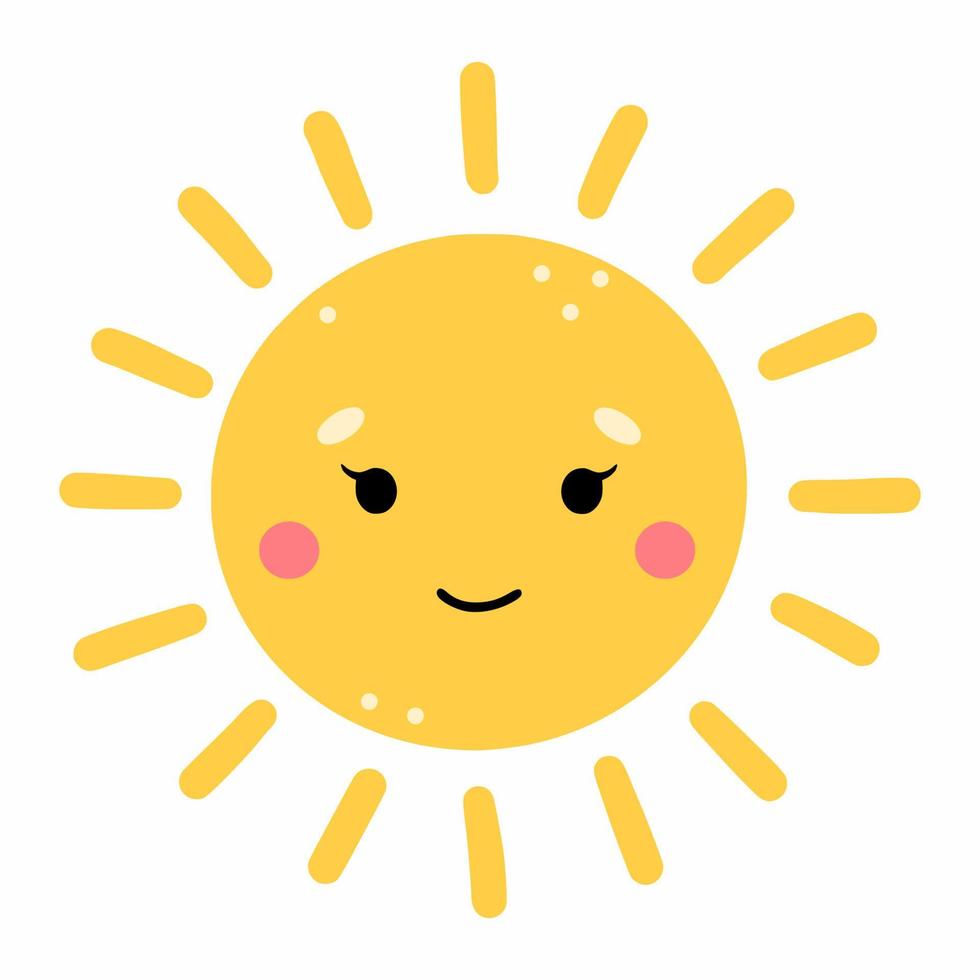 dulce sol con sonrisa. pegatina para guardería. niños dibujando. ilustración de garabatos vectoriales. vector