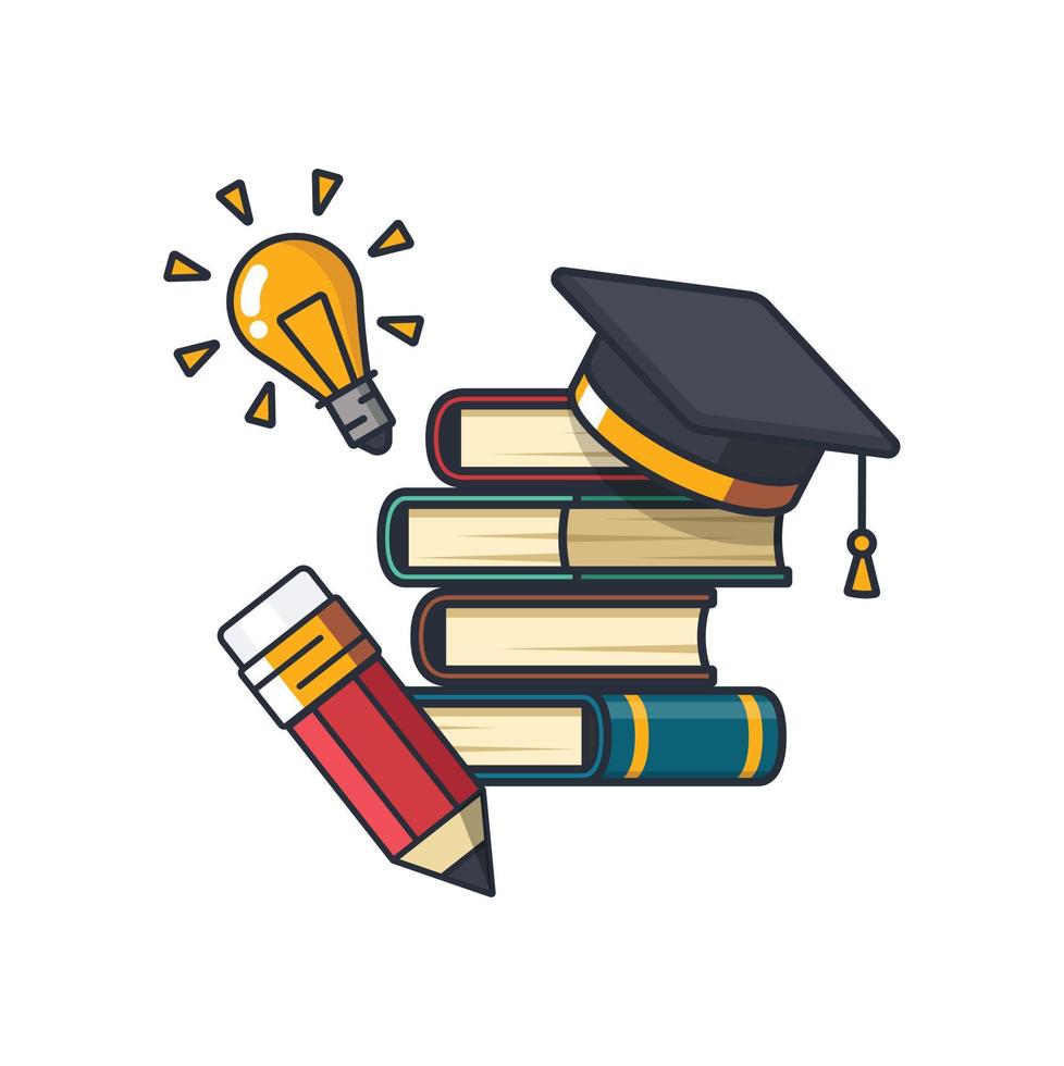 Collection colored thin icon of learning subject, book, graduated hat , learning and education concept vector illustration.