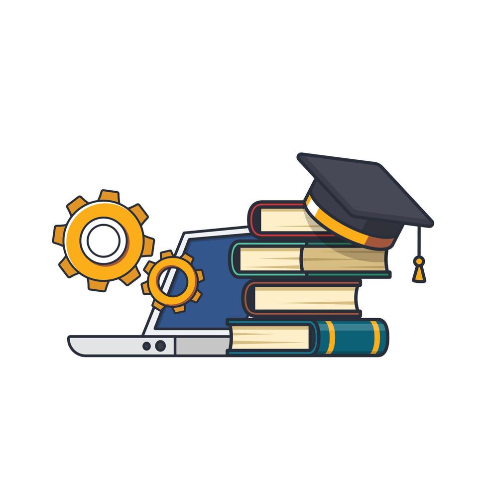 Collection colored thin icon of computer engineer learning subject, book, graduated hat , learning and education concept vector illustration.