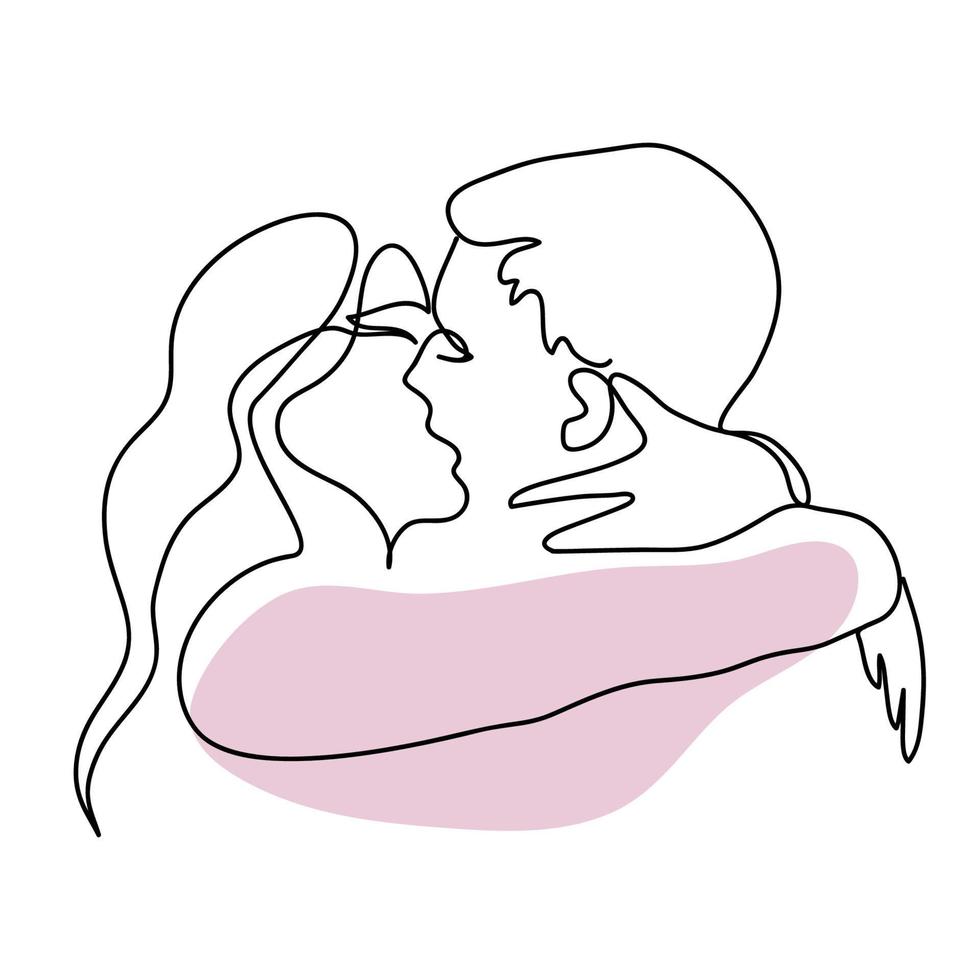 Lovers. Kissing couple. Love in one line. Pastel colors. vector