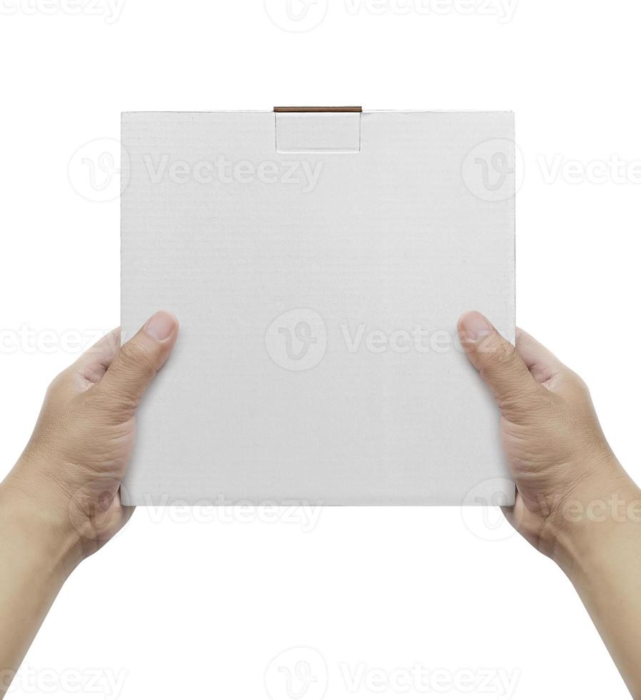 Box in hand on white background isolation photo