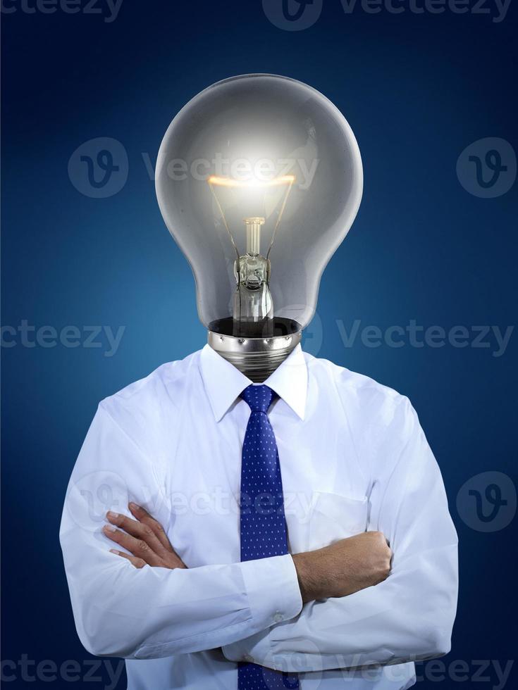 el empresario de la cabeza de la lámpara tiene una idea foto