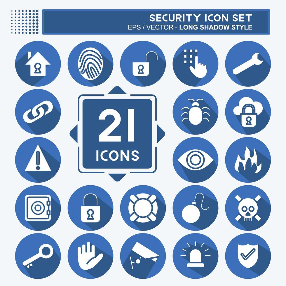 Icon Set Security. suitable for education symbol. long shadow style. simple design editable. design template vector. simple illustration vector