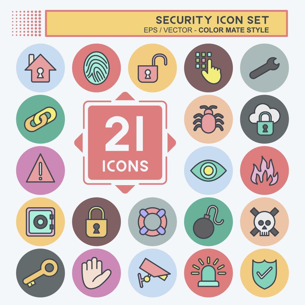 Icon Set Security. suitable for education symbol. color mate style. simple design editable. design template vector. simple illustration vector