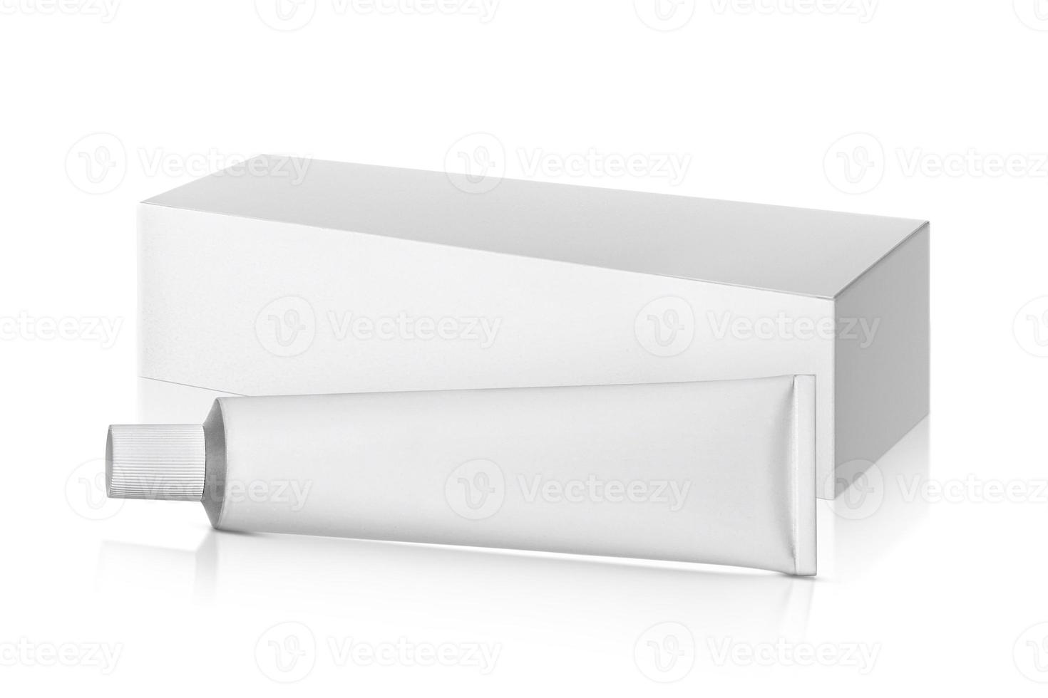 Medicine tube and package isolated on white background photo