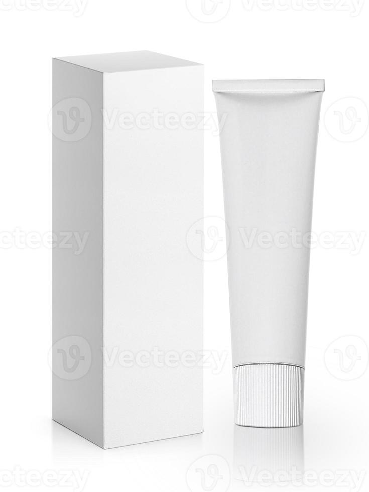 blank packaging and aluminum tube for cream product isolated on white background photo