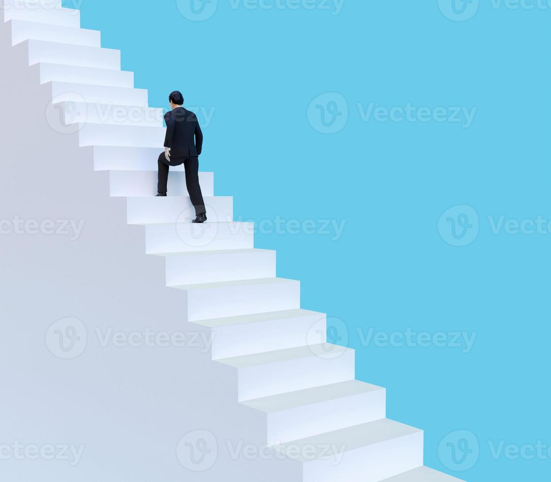 businessman walk up the stairs. business concept growth and the path to success. 3D render photo