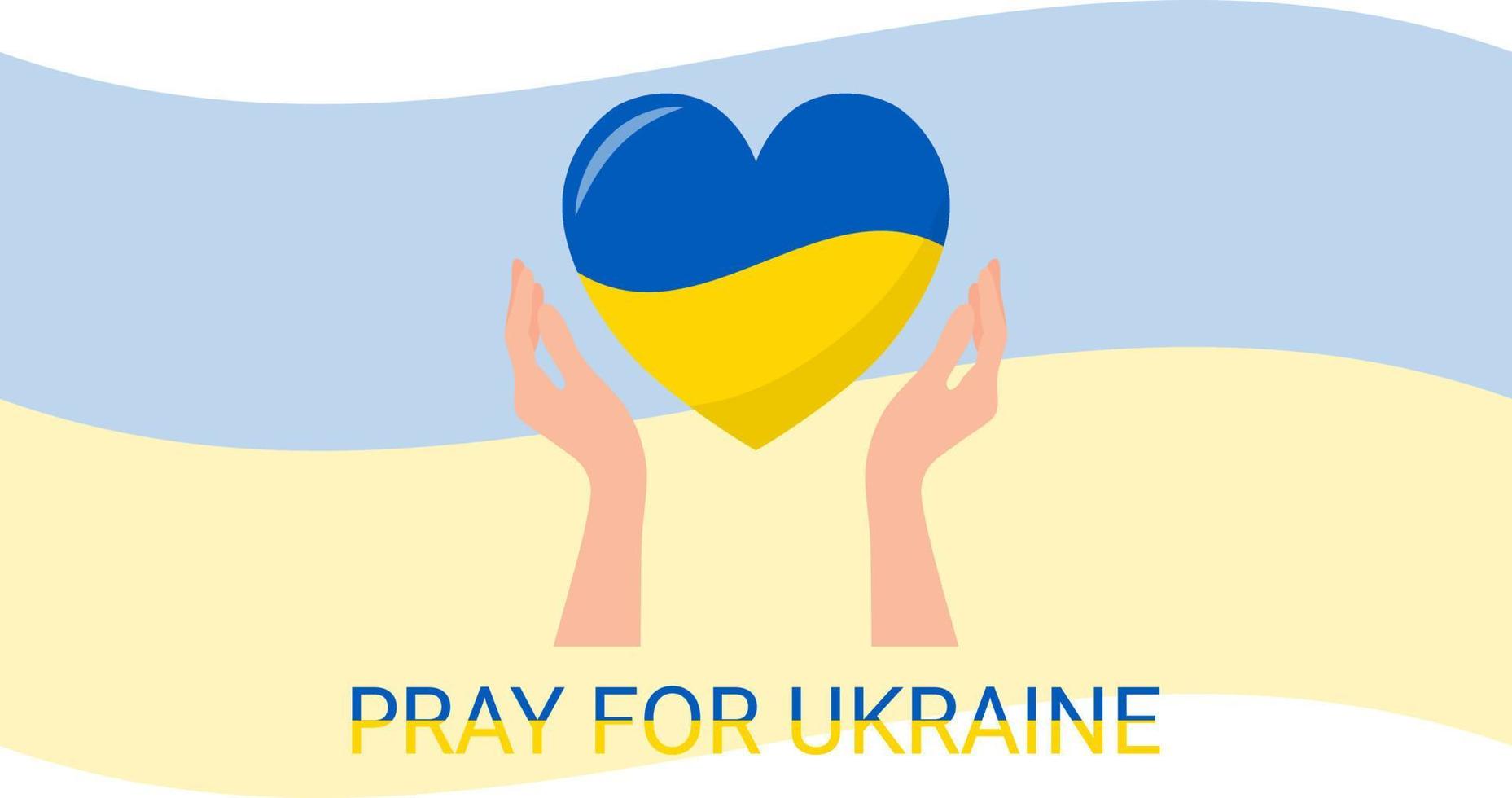 Support Ukraine, hands holding a heart with colors of Ukrainian flag. Volunteering concept. Vector illustration