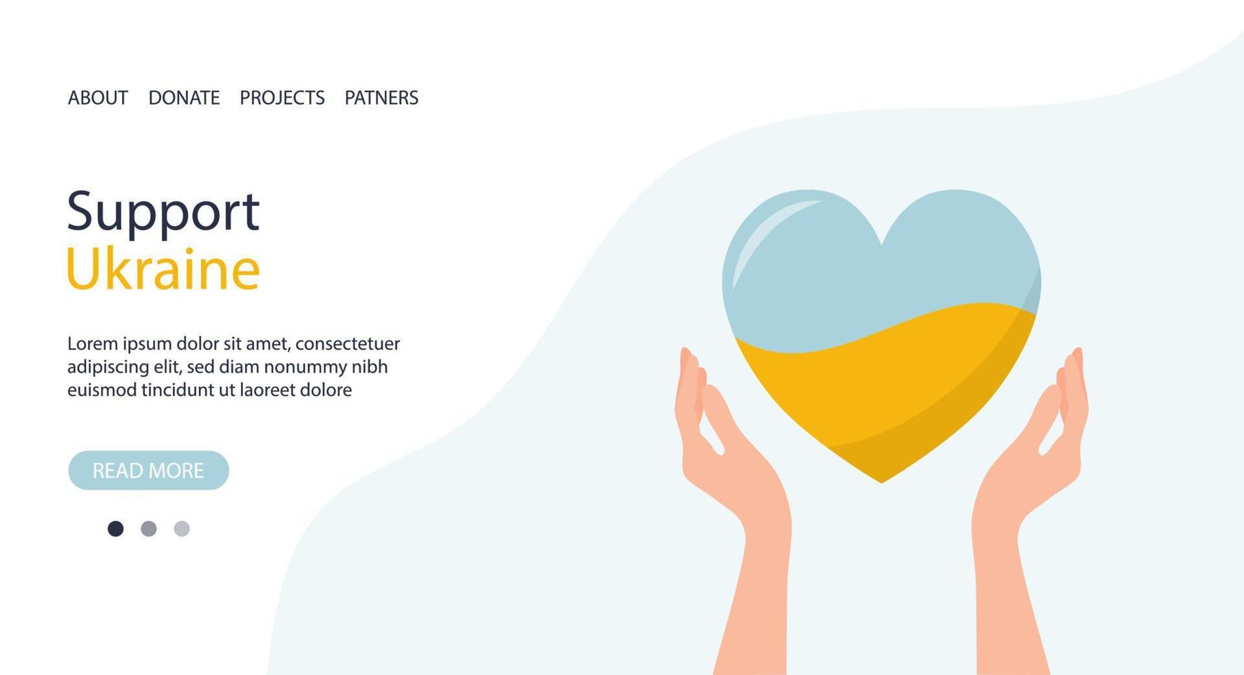 Support Ukraine, hands with heart in colors of Ukrainian flag isolated on the white background. Volunteering concept. Vector illustration