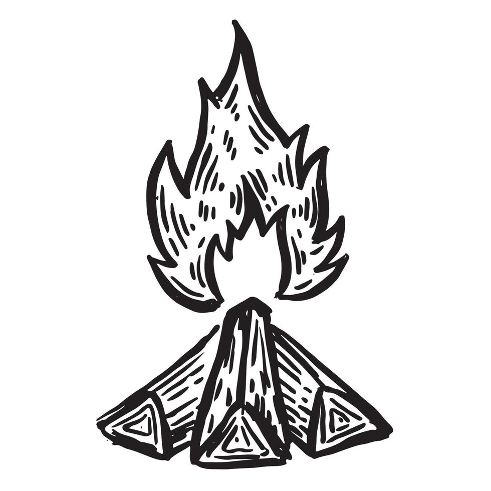 Bonfire, burning, flame, hand drawn illustrations. vector