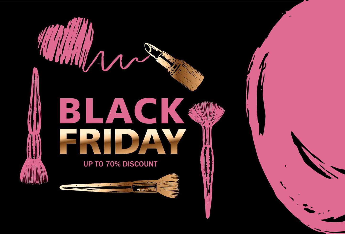Black Friday. Lipstick, Makeup brushes hand drawn illustration. vector