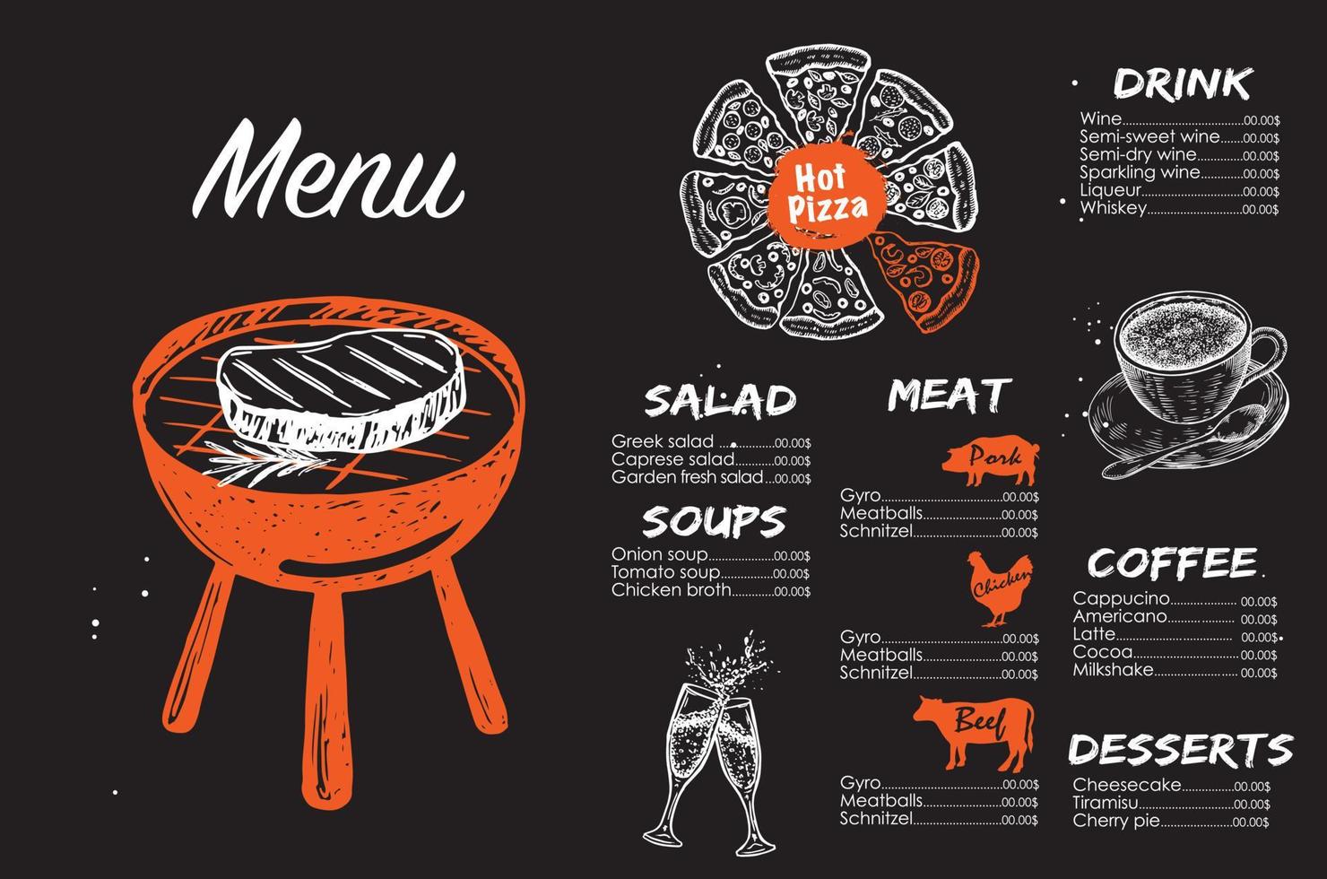 Design template Menu, Vector hand-drawn illustration.