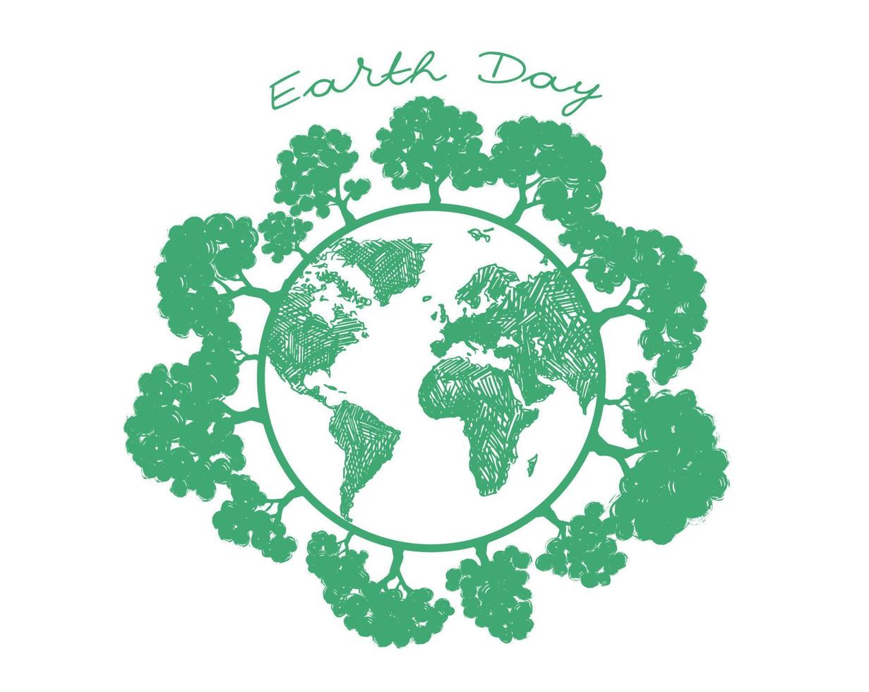 Happy Earth Day. Vector illustrations. Hand drawn style.