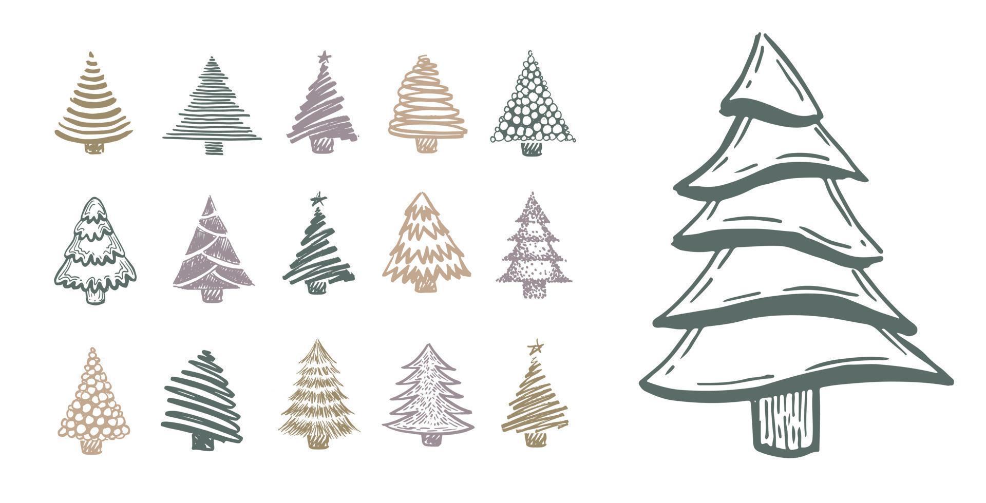 ilustraciones dibujadas a mano del árbol de navidad. vector. vector