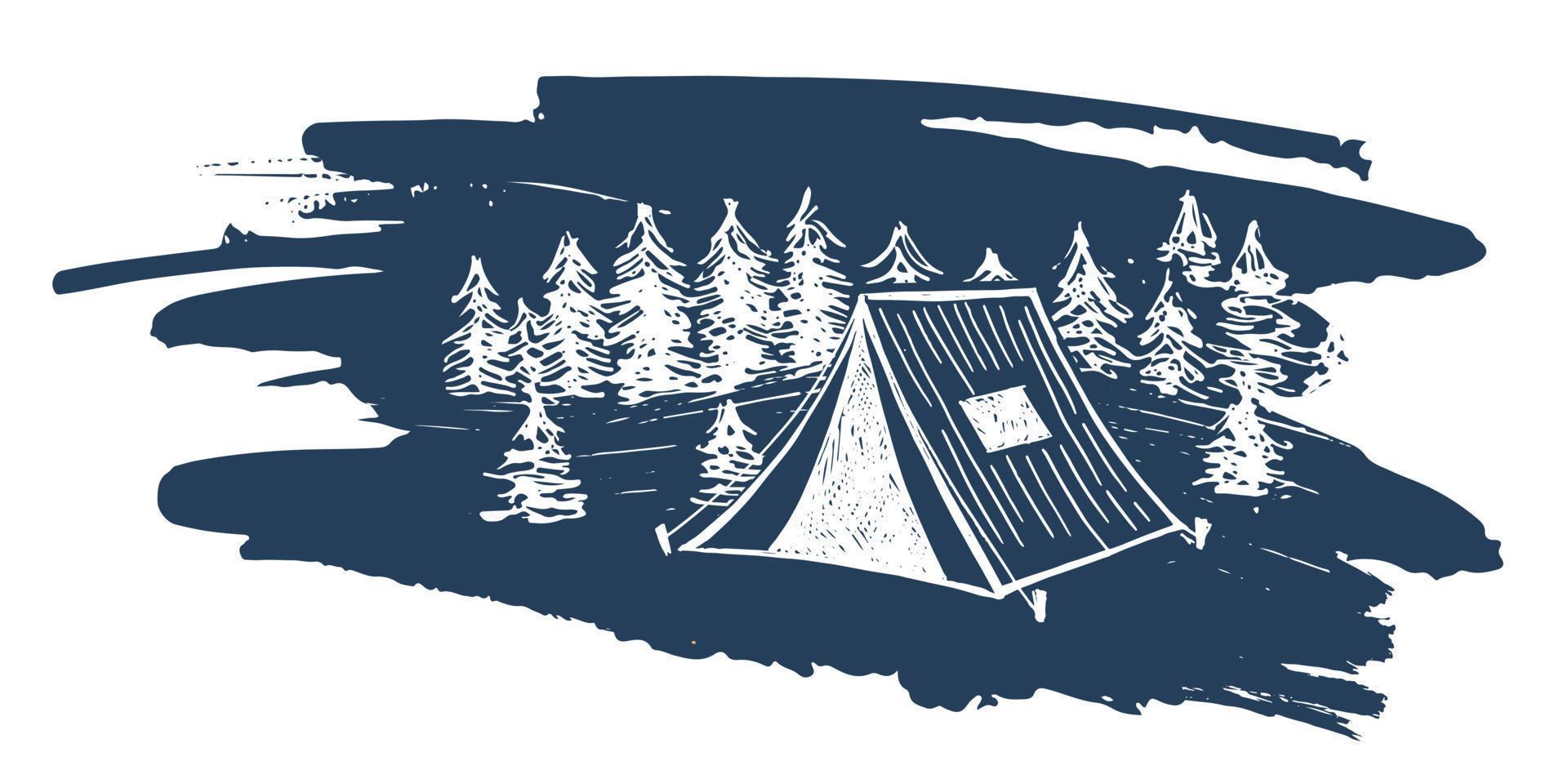 Camping in nature, Mountain landscape, sketch style, vector illustrations.