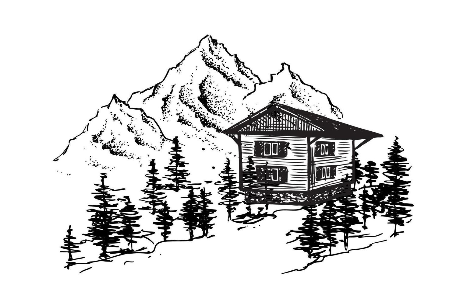 Mountain landscape, vector illustration, sketch style.