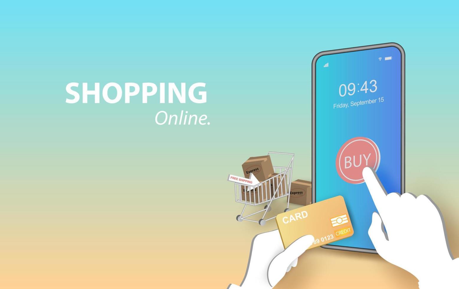 illustration of shopping online  on Mobile Application Vector Concept. banner of phone app templates design. Website or Mobile Application Vector Concept Marketing and Digital marketing view.paper art