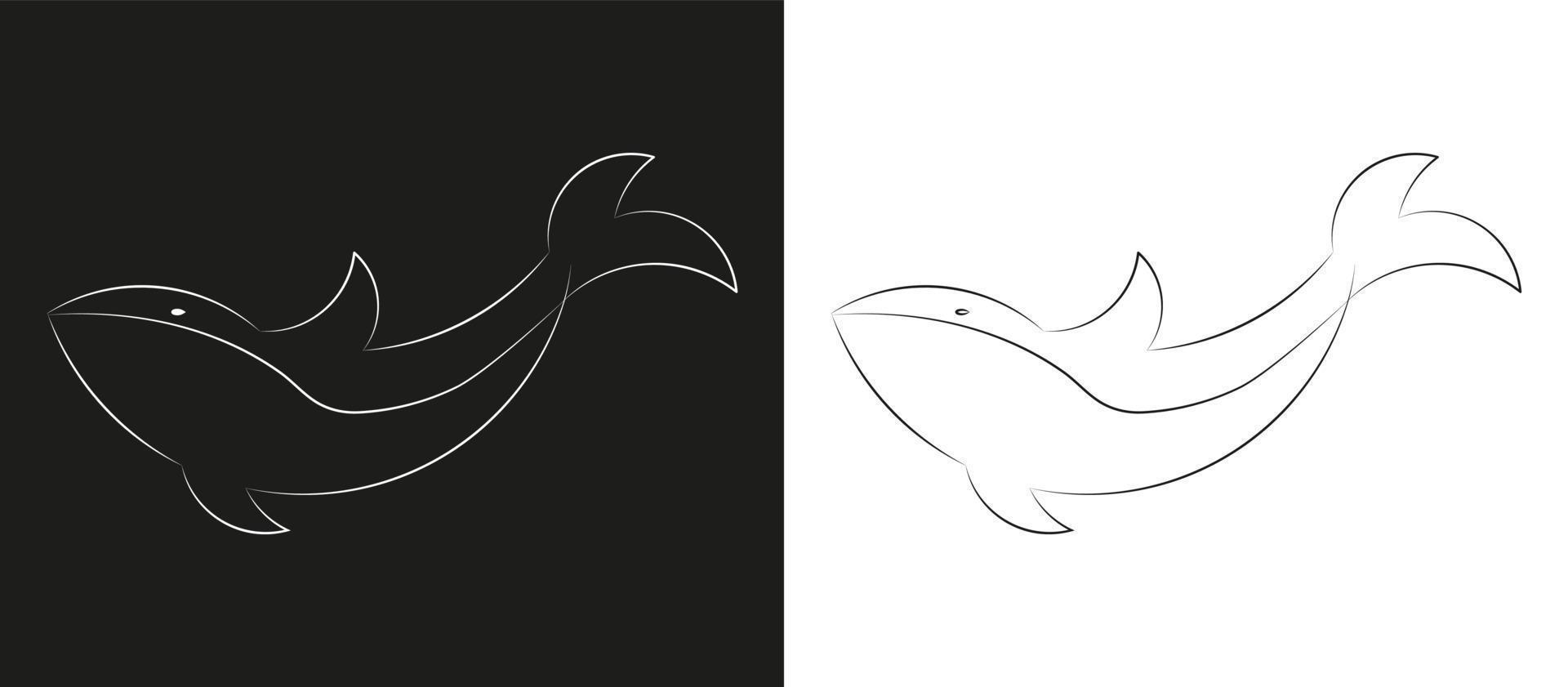 Whale icon for logo, banners, web design, fabric. Black and white line art whale on black and white background vector