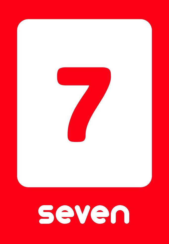 Kids Learning Numbers cards. Flashcards with numbers and their names from zero to ten for preschool and kindergarten kids. Seven vector