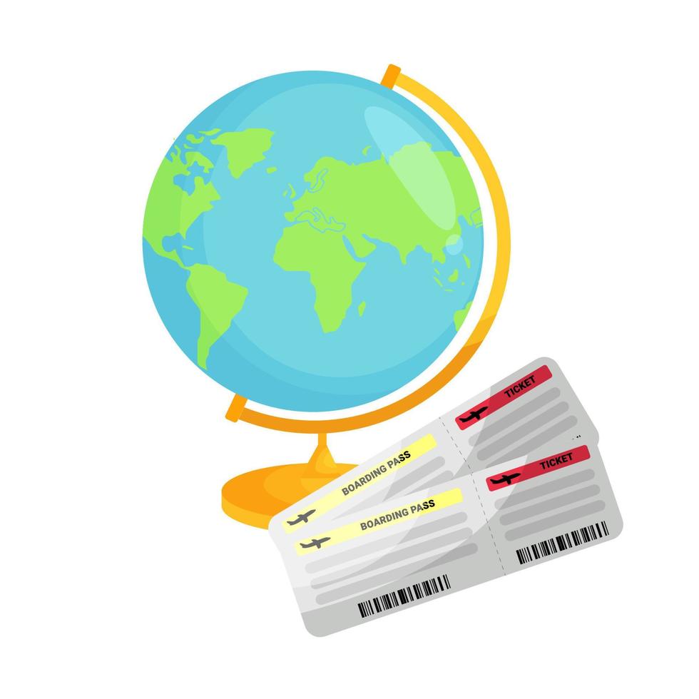 World globe icon with tickets. Vector illustration for travel banners, web, books