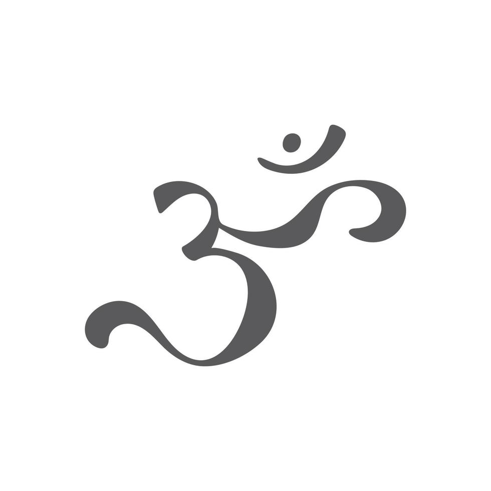 mantra om o aum símbolo de la divina trimurti de brahma, vishnu y shiva. sonido sagrado, signo de yoga dibujado a mano, meditación. vector