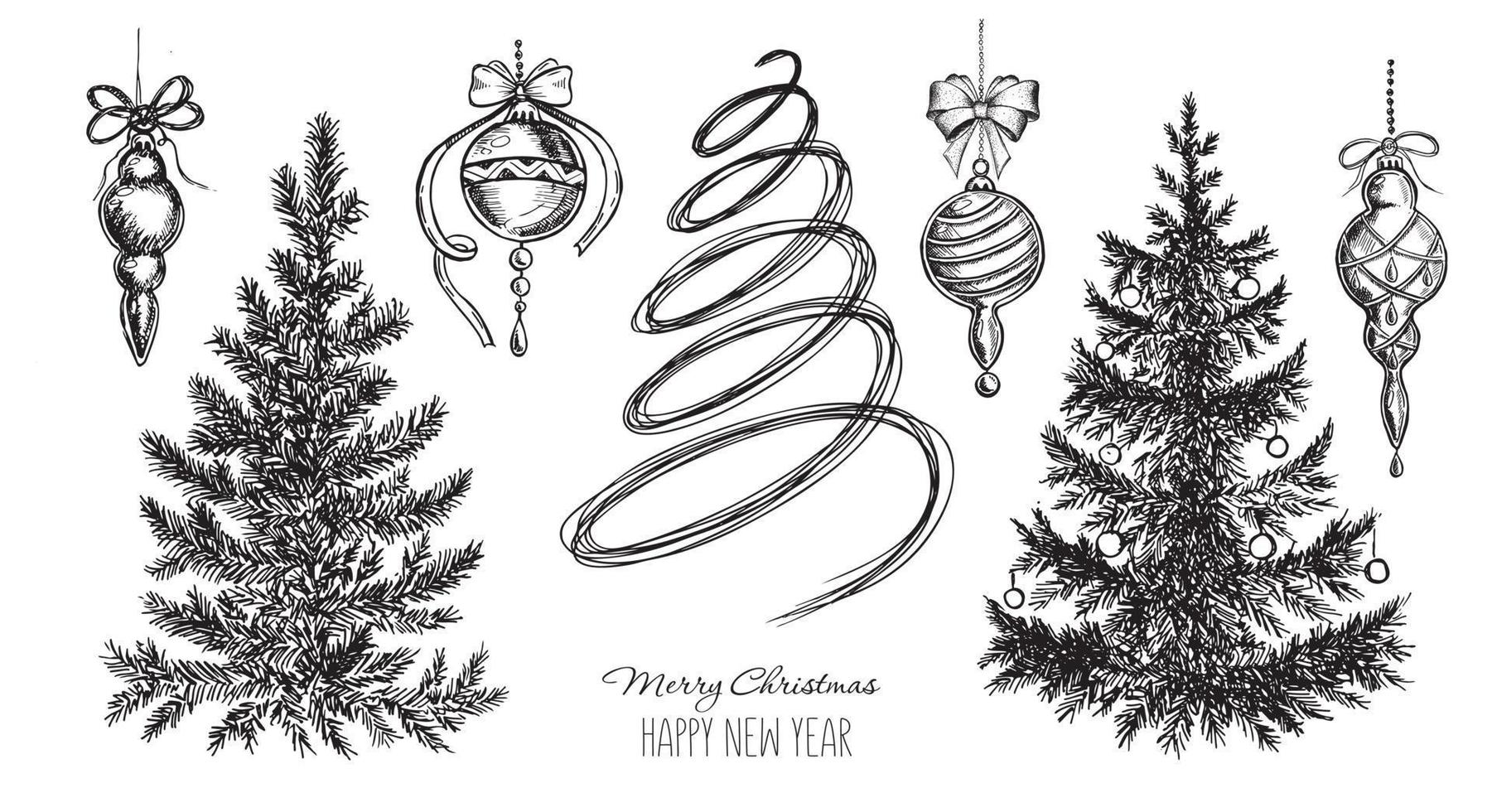 Christmas tree, hand drawn style, vector illustration.