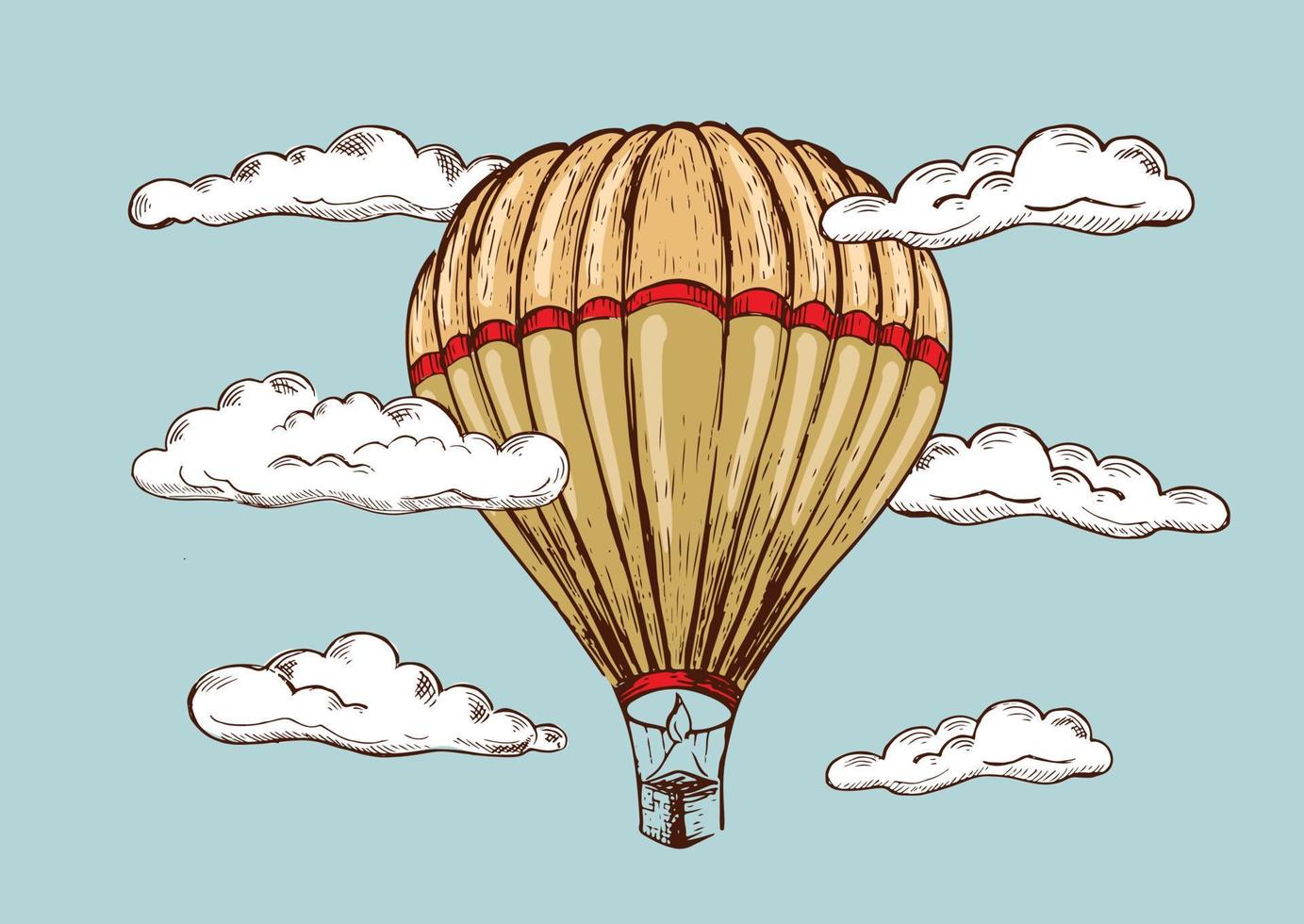 Hot air balloon vintage style. Hand drawn illustration. Vector