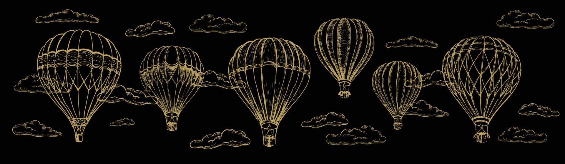 Hot air balloon vintage style. Hand drawn illustration. Vector