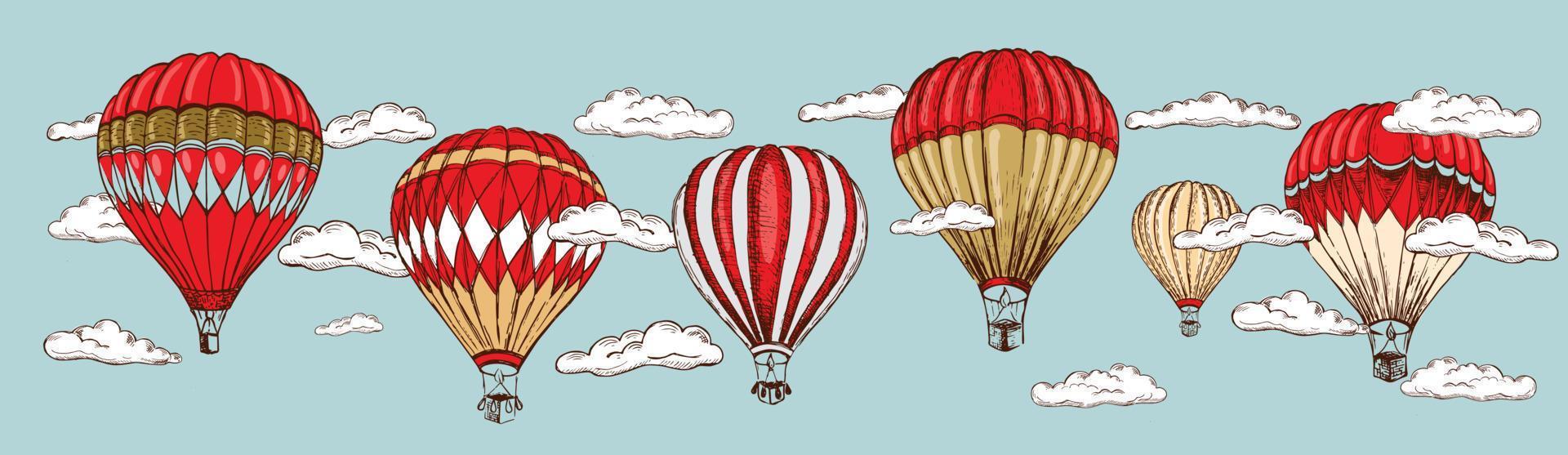 globos aerostáticos volando. ilustración dibujada a mano vector